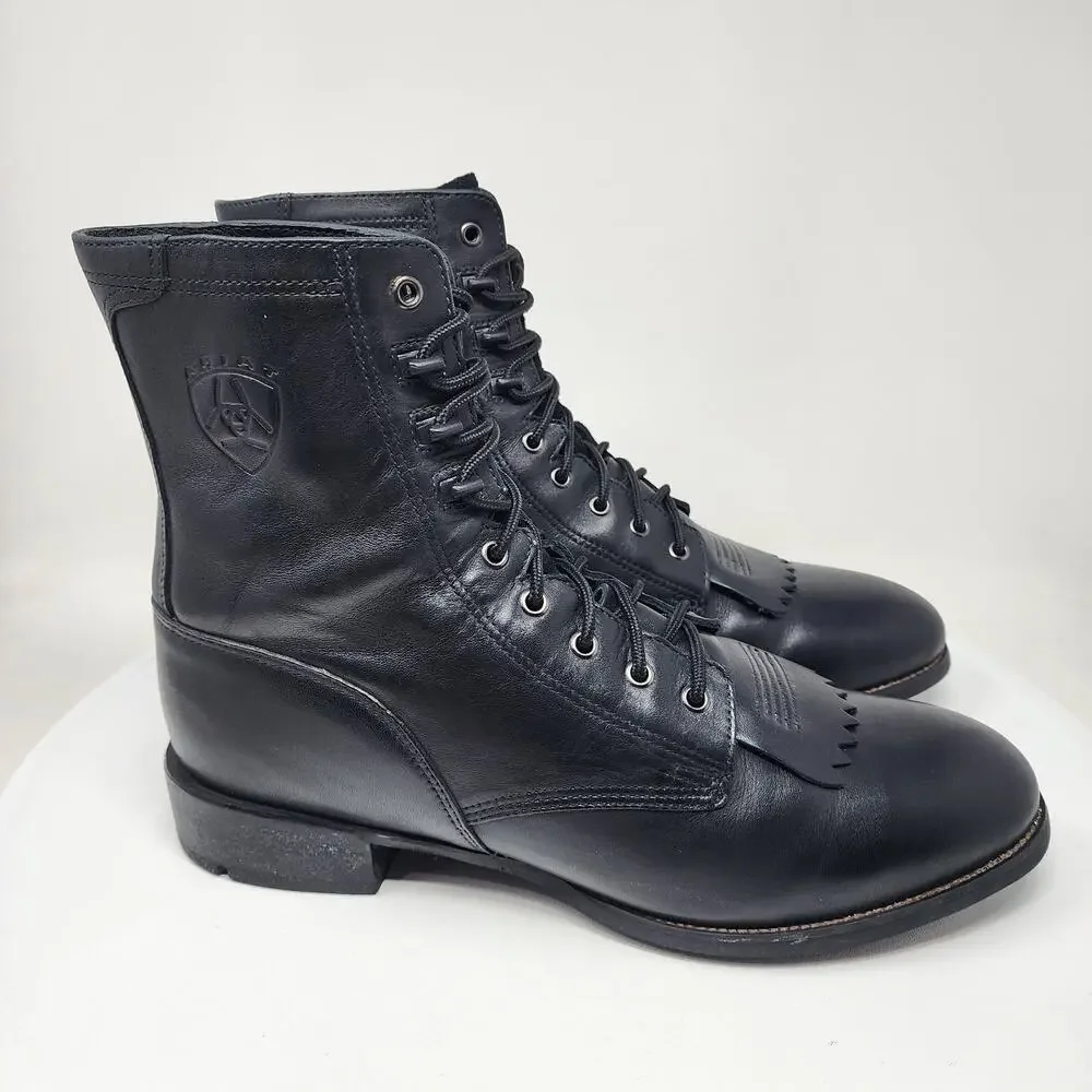 Ariat Heritage Western Lacer II Boots Men 11D Black Leather Roper Toe 32501 EUC